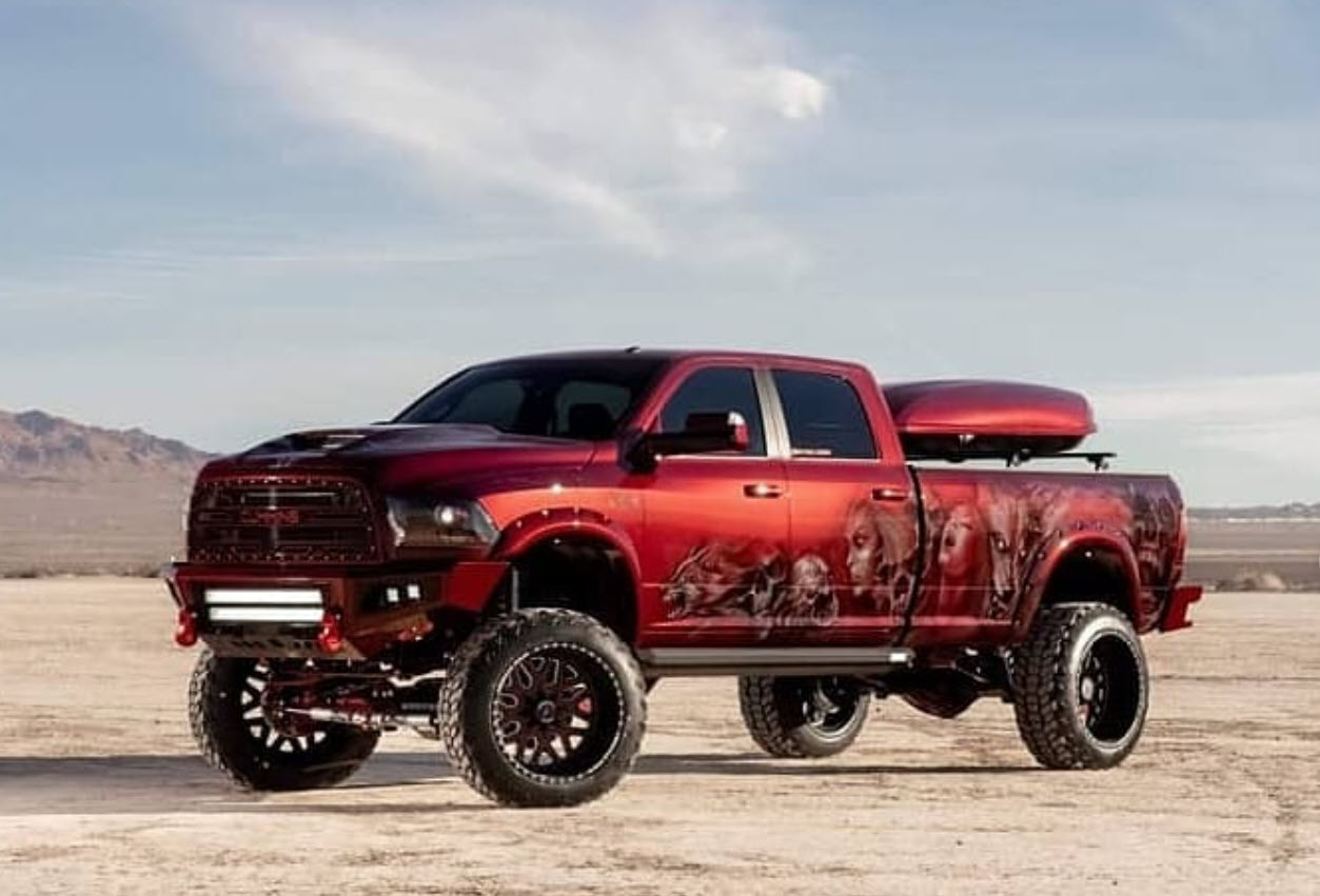 Custom candy-red show truck built by RAD Motor Group